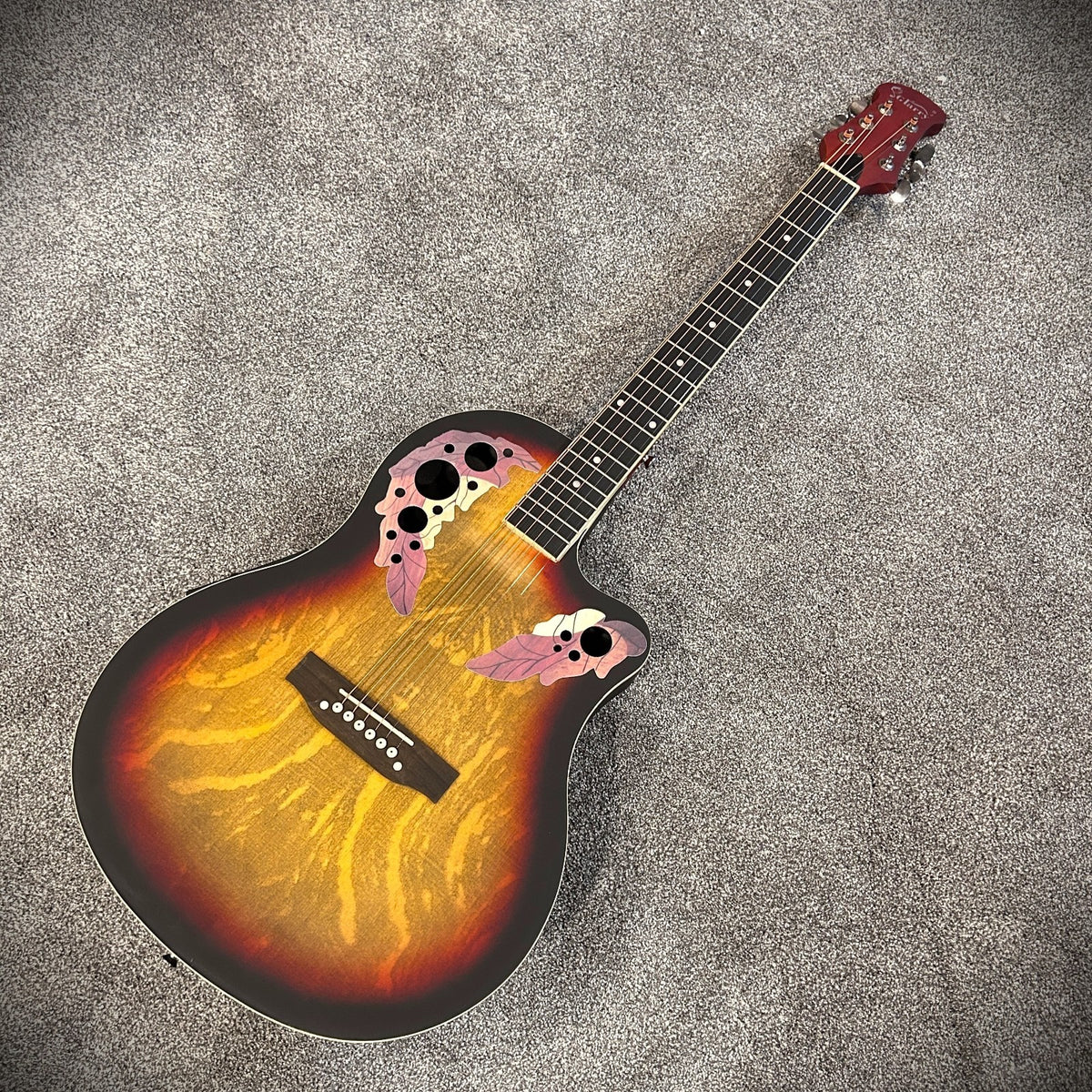 Full-Size Sunburst Acoustic Electric Guitar with Round Back, Grape Sound Holes11