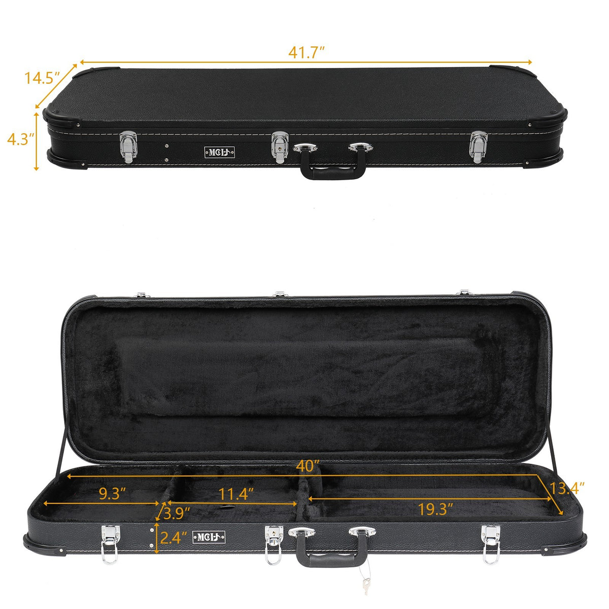 Black Hardshell Electric Guitar Hard Case for Strat and Tele Guitars, Lockable12