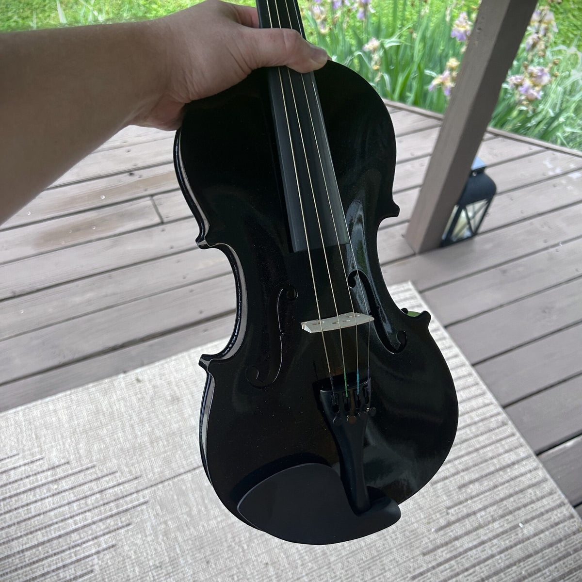 4/4 Full Size Black Violin with Case, Bow and Accessories, with Preset Bridge6