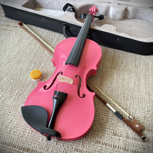 Full-Size 4/4 Pink Violin Starter Set with Case, Bow, Rosin, Solid Wood Violin0