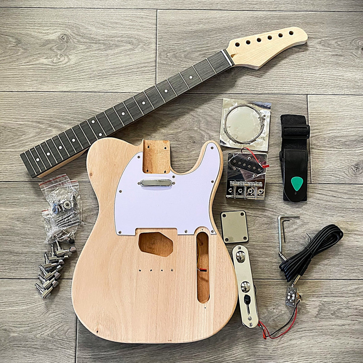 DIY Tele Style Electric Guitar Kit – Solid Mahogany Body, Solderless Starter Kit0