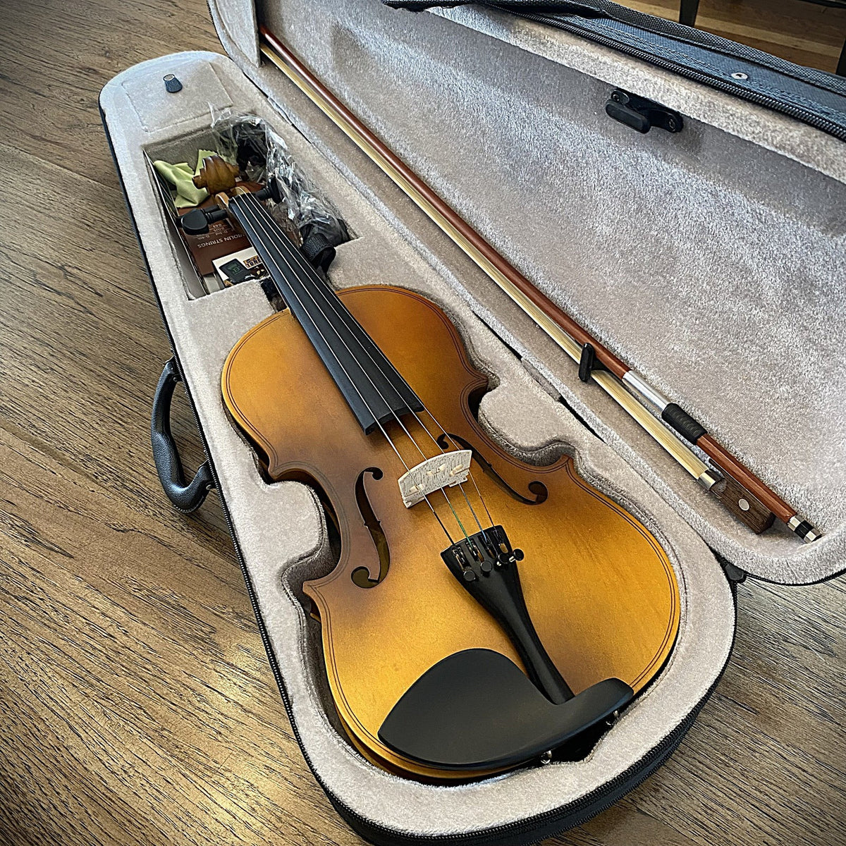 Full-Size 4/4 Violin with Gorgeous Antiqued Finish, Case, Bow, Rosin and More9