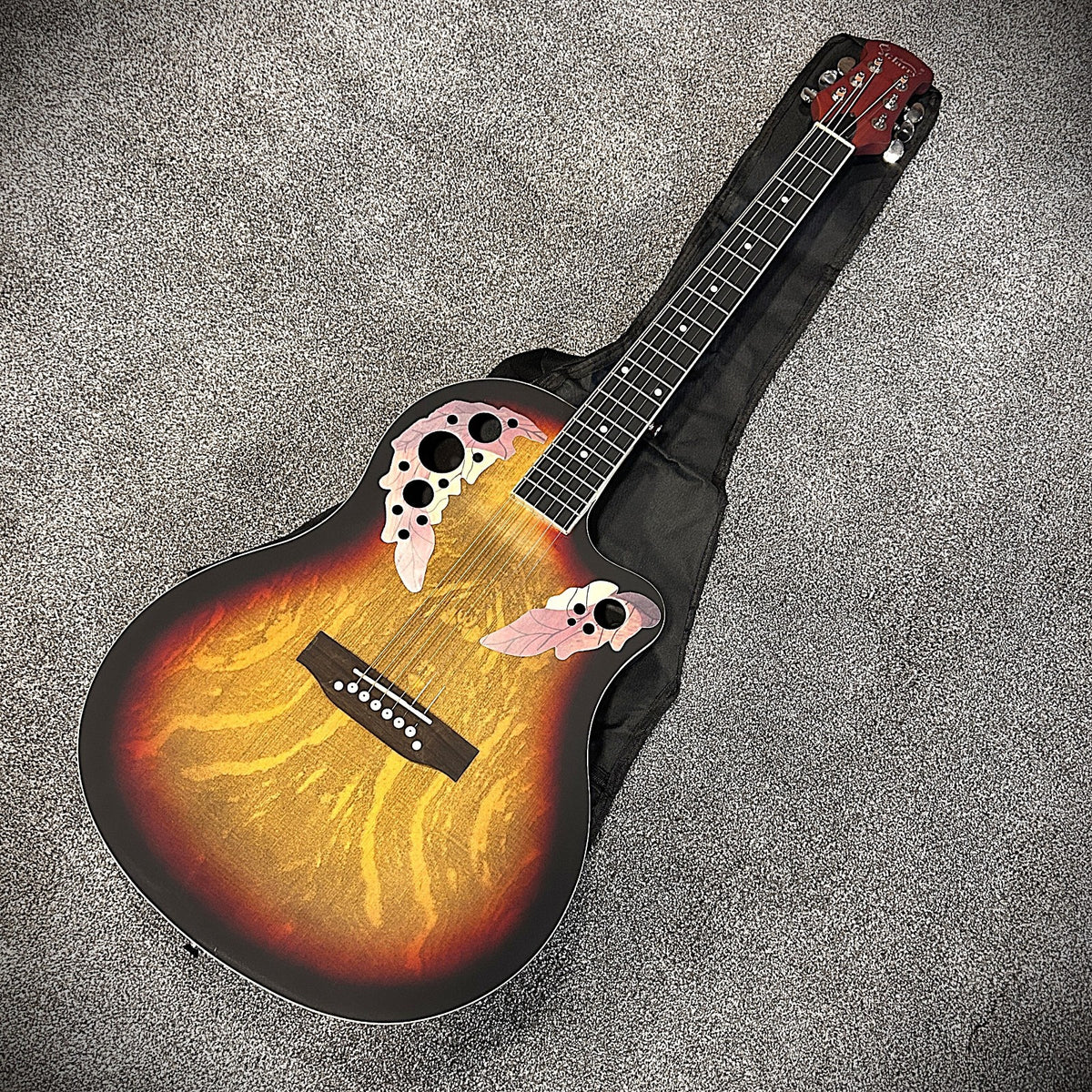 Full-Size Sunburst Acoustic Electric Guitar with Round Back, Grape Sound Holes2