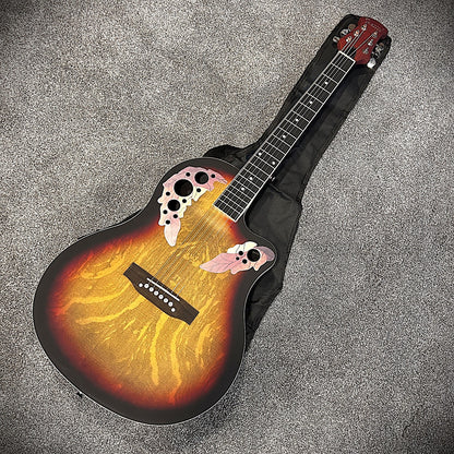 Full-Size Sunburst Acoustic Electric Guitar with Round Back, Grape Sound Holes2