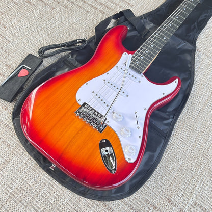 Cherry Sunburst Electric Guitar Package with Gig Bag, S-S-S Pickups, Full-Size5