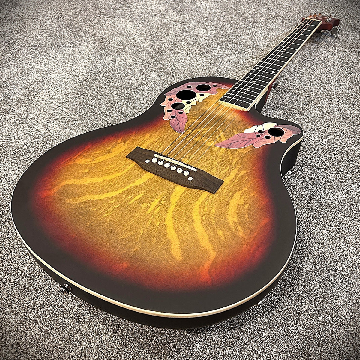 Full-Size Sunburst Acoustic Electric Guitar with Round Back, Grape Sound Holes0