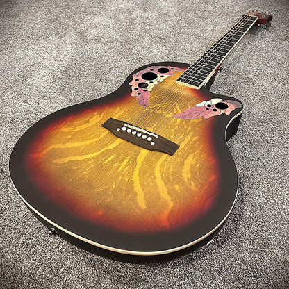 Full-Size Sunburst Acoustic Electric Guitar with Round Back, Grape Sound Holes0