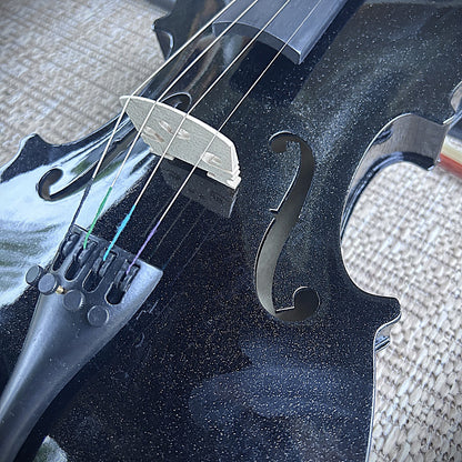4/4 Full Size Black Violin with Case, Bow and Accessories, with Preset Bridge5