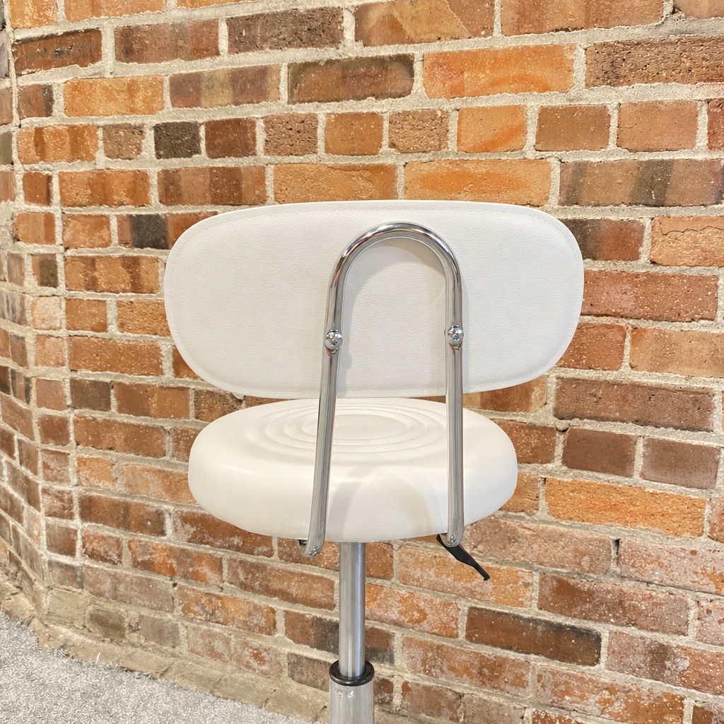 Cream White Salon Stool with Wheels, Backrest, Guitar Office Stool Holds 250 lbs4