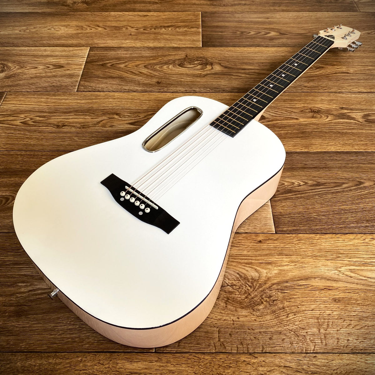 38" White Parlor Acoustic Guitar Beginner Package, Offset Soundhole, Peach Back0