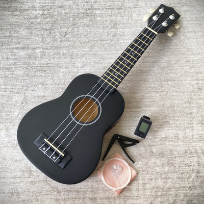 Soprano Ukulele Starter Package, Black 21" Uke Bundle Kit with Tuner, Capo, Bag2