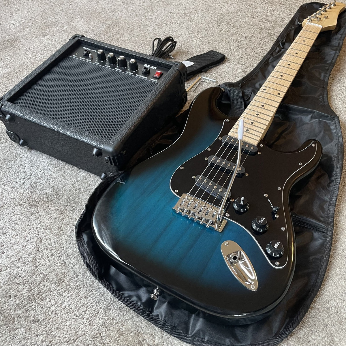 Blue Electric Guitar Starter Package with 20-Watt Amp and Accessories Full-Size1