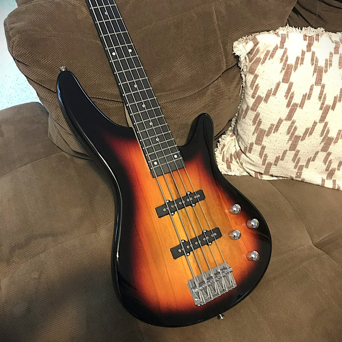 Sunburst 5 String Electric Bass Guitar 24-Frets with Gig Bag and Accessories6