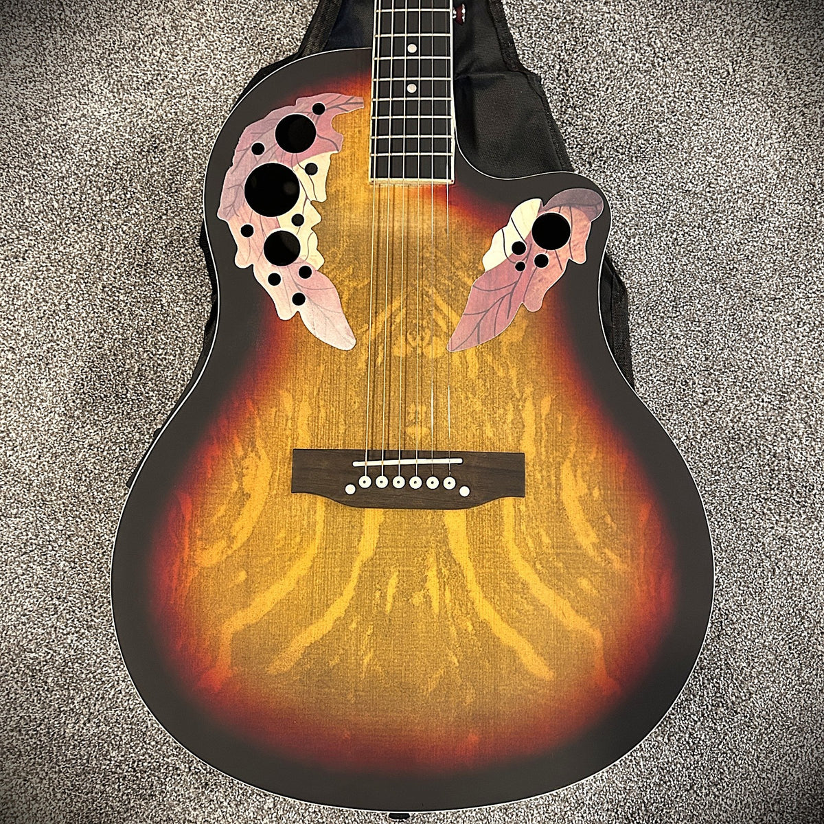 Full-Size Sunburst Acoustic Electric Guitar with Round Back, Grape Sound Holes4