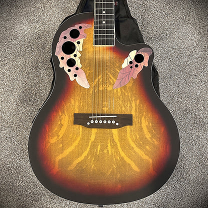 Full-Size Sunburst Acoustic Electric Guitar with Round Back, Grape Sound Holes4