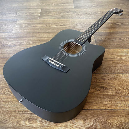 Full-Size 41" Black Acoustic Guitar with Cutaway, Capo, Tuner, Gig Bag & More0