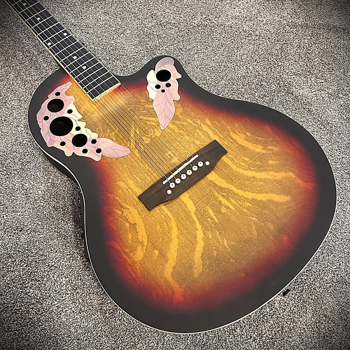 Full-Size Sunburst Acoustic Electric Guitar with Round Back, Grape Sound Holes1