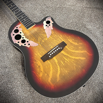 Full-Size Sunburst Acoustic Electric Guitar with Round Back, Grape Sound Holes1