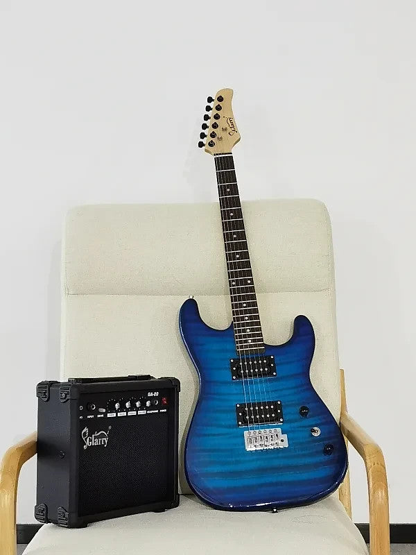 Full-Size Blue Electric Guitar Starter Package with 20-Watt Amp and Accessories8