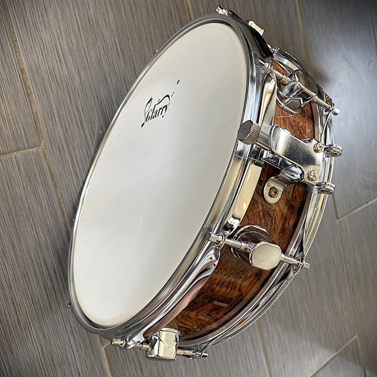 Piccolo Snare Drum 13" x 3.5" – Walnut Burl Wrap, Poplar Shell, Chrome Hardware5