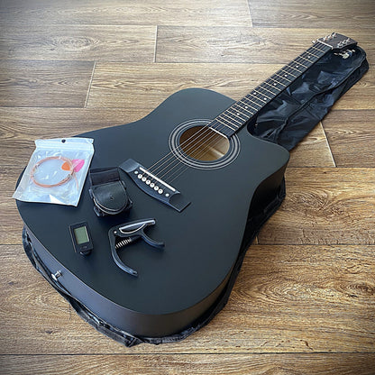 Full-Size 41" Black Acoustic Guitar with Cutaway, Capo, Tuner, Gig Bag & More1