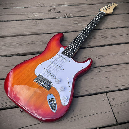 Cherry Sunburst Electric Guitar Package with Gig Bag, S-S-S Pickups, Full-Size7