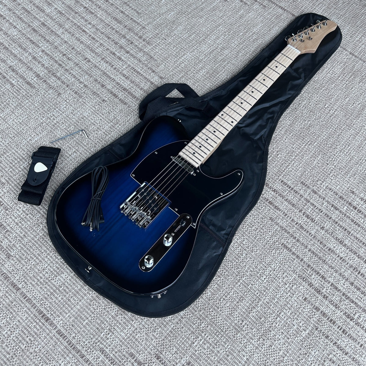 Full-Size Trans Blue Electric Guitar with Maple Neck Gig Bag and Accessories1