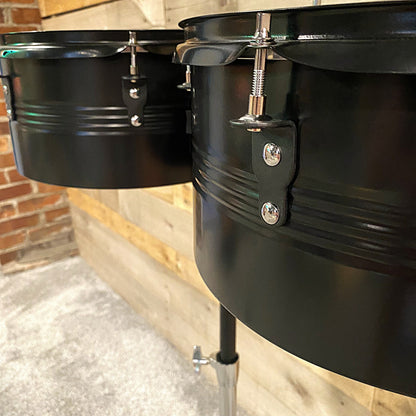 13" & 14" Timbales Set – Latin Percussion Drums w/ Cowbell & Double‑Braced Stand5