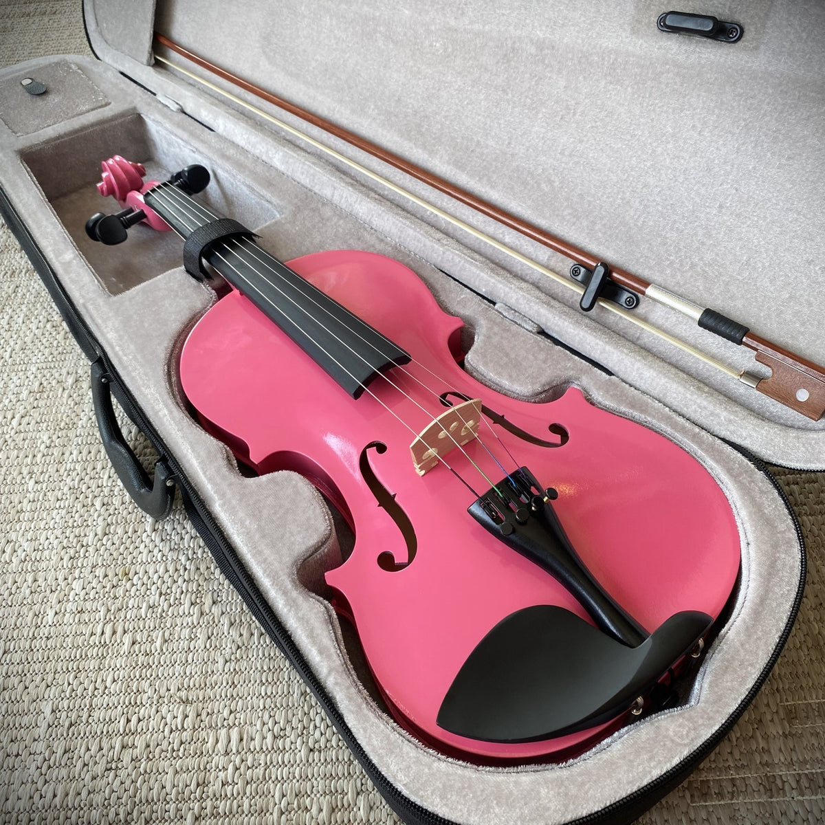 Full-Size 4/4 Pink Violin Starter Set with Case, Bow, Rosin, Solid Wood Violin3