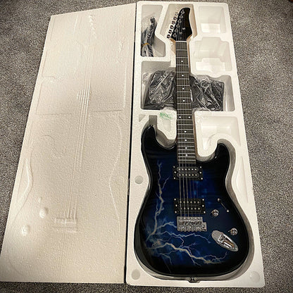 Full-Size Electric Guitar, Double Cutaway, Blue Lightning Finish, H-H Pickups15