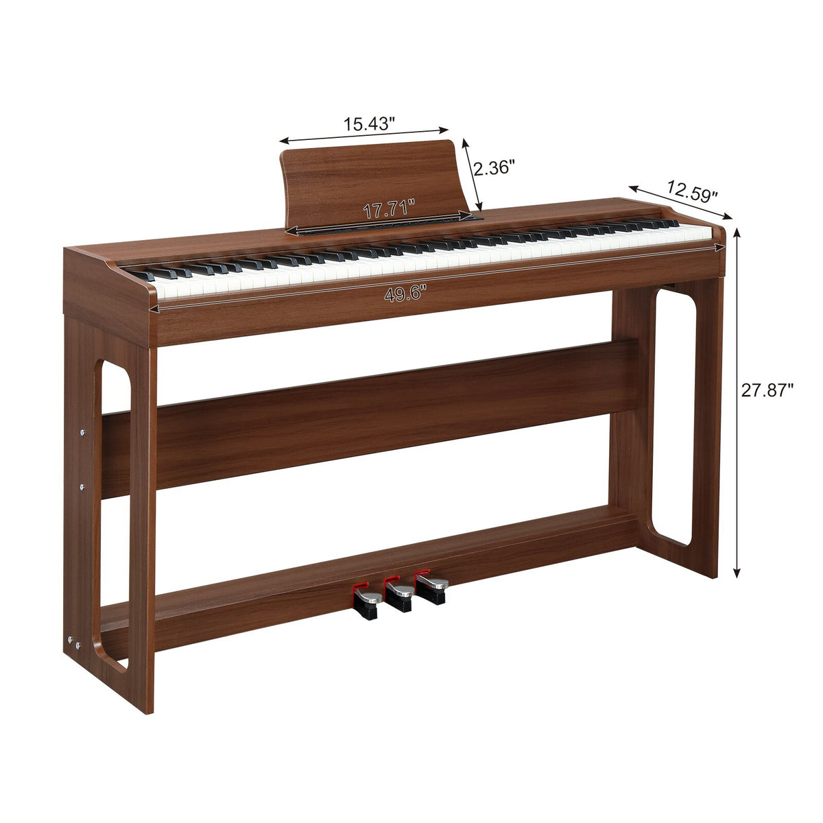 Walnut Brown 88-Key Weighted Digital Piano Keyboard Full-Size with 3-Pedal Stand4