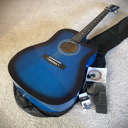 Full-Size 41" Blue Acoustic Guitar Starter Package w/ Capo, Tuner, Strap & Picks1