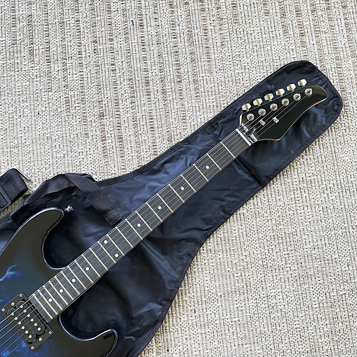 Full-Size Electric Guitar, Double Cutaway, Blue Lightning Finish, H-H Pickups6