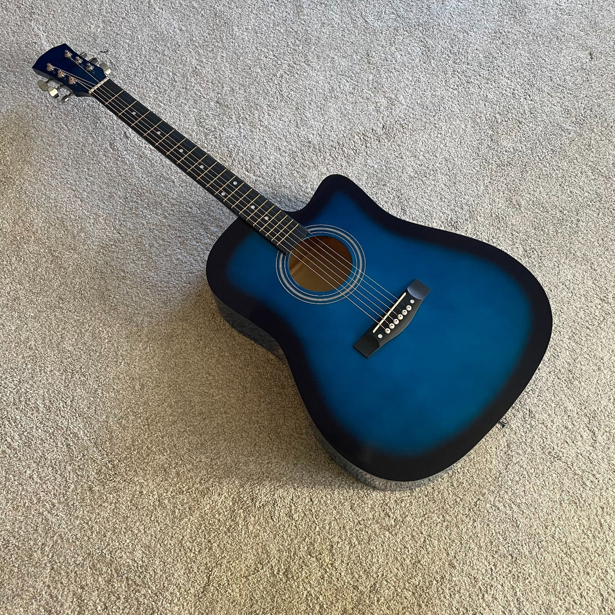 Full-Size 41" Blue Acoustic Guitar Starter Package w/ Capo, Tuner, Strap & Picks4