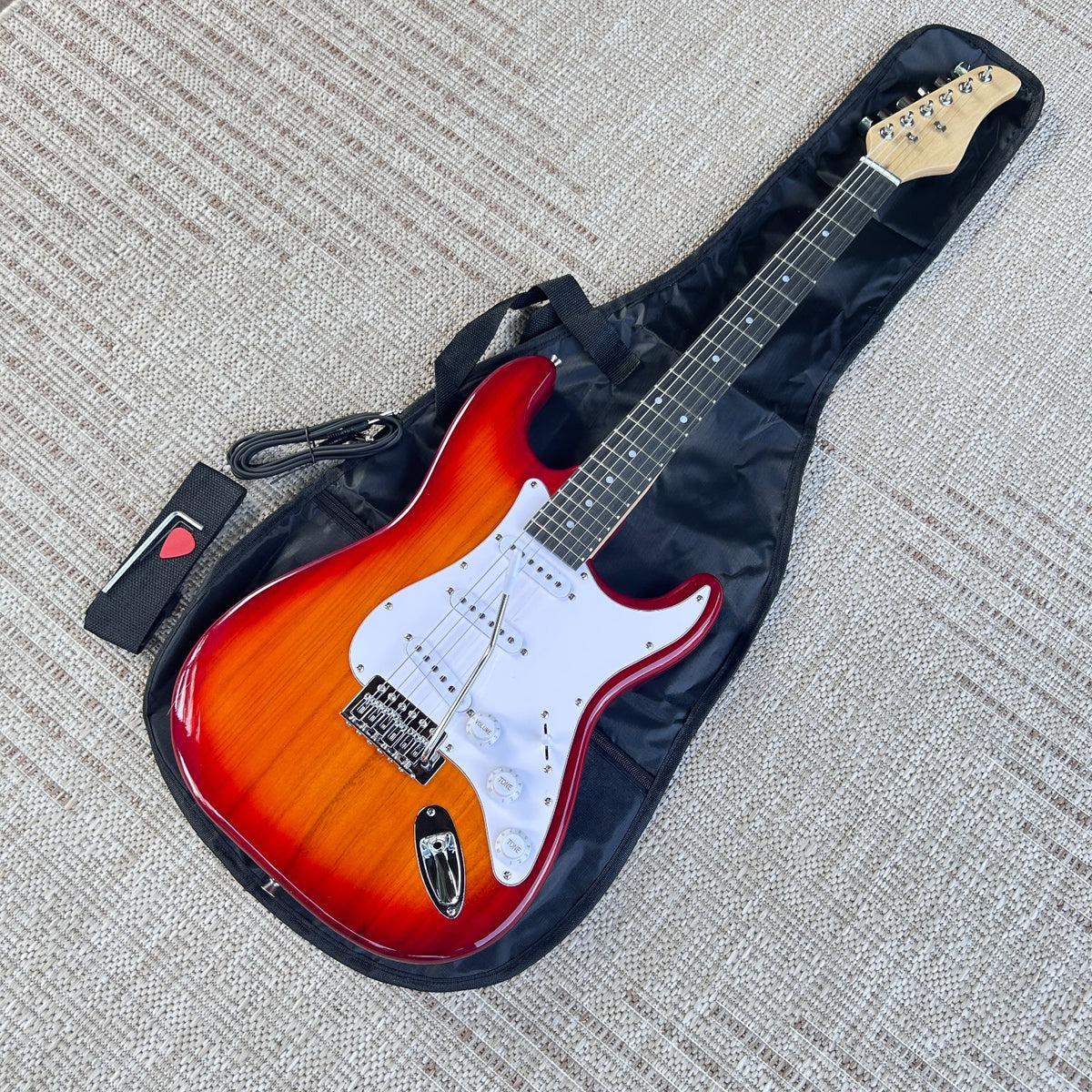 Cherry Sunburst Electric Guitar Package with Gig Bag, S-S-S Pickups, Full-Size6