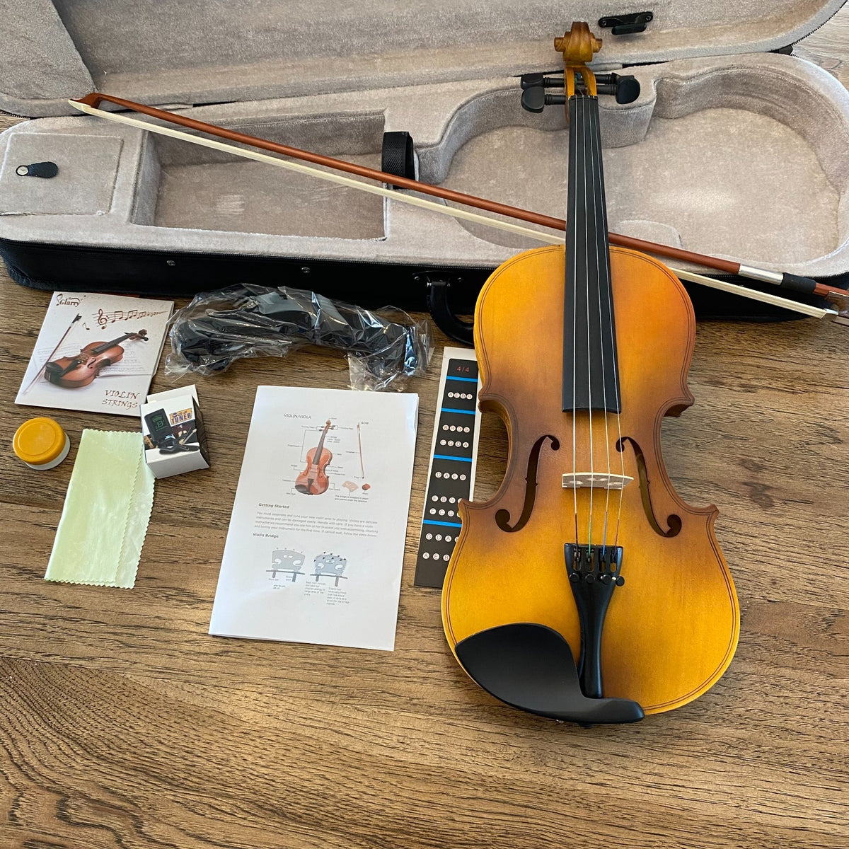 Full-Size 4/4 Violin with Gorgeous Antiqued Finish, Case, Bow, Rosin and More1