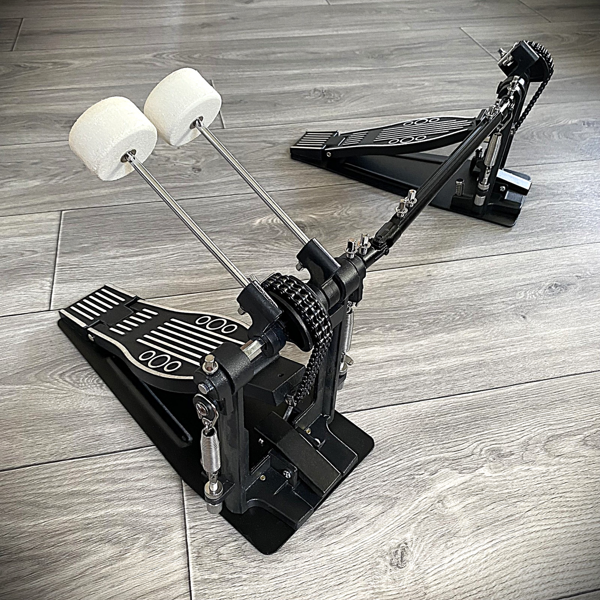 Double Bass Drum Kick Pedal, Adjustable Drive and Beaters, Wool Felt Hammers0