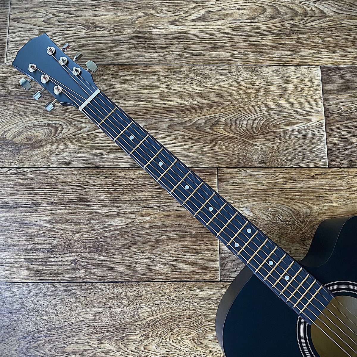 Full-Size 41" Black Acoustic Guitar with Cutaway, Capo, Tuner, Gig Bag & More8