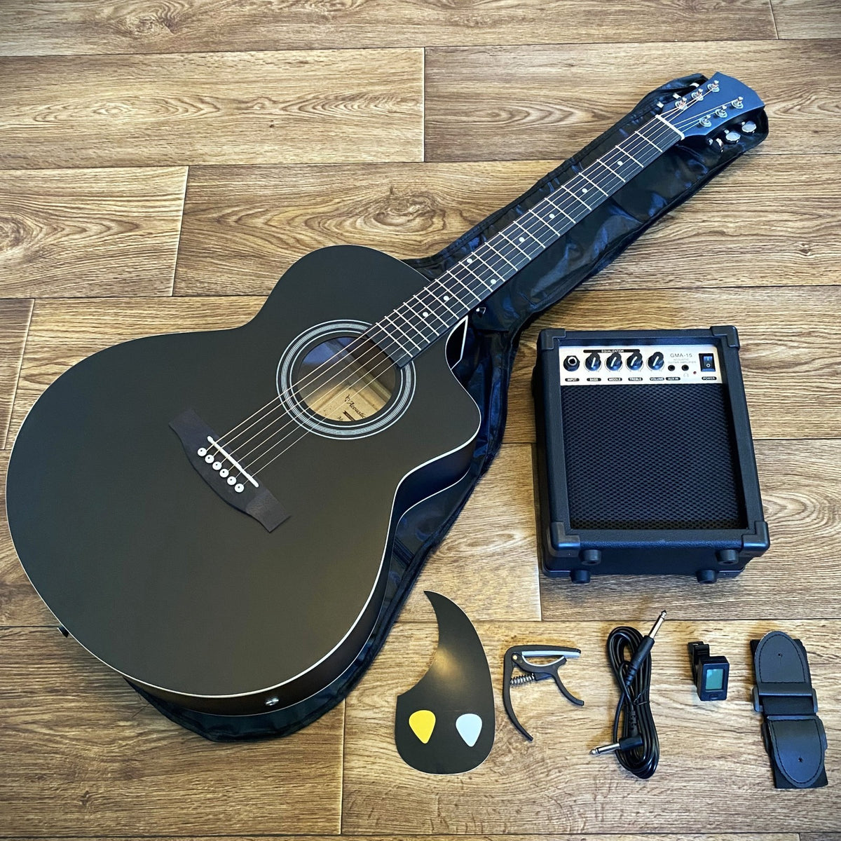 Black 41" Acoustic Electric Guitar & 15W Amp Beginner Package – Cutaway Jumbo1