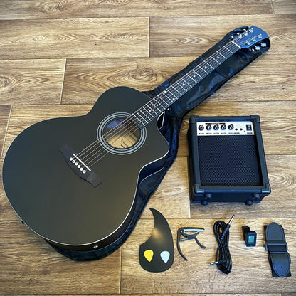 Black 41" Acoustic Electric Guitar & 15W Amp Beginner Package – Cutaway Jumbo1