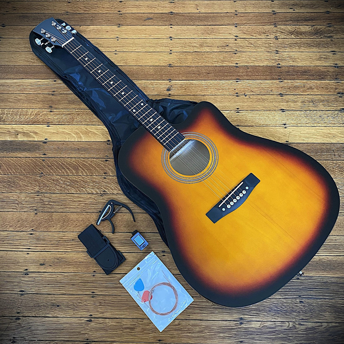 41" Sunburst Acoustic Guitar Starter Kit – Full Size Cutaway, Bag, Tuner, Capo13