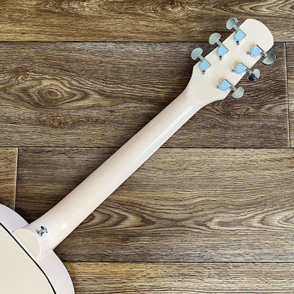 38" White Parlor Acoustic Guitar Beginner Package, Offset Soundhole, Peach Back11
