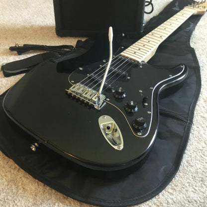 Full-Size Black Electric Guitar Starter Package with 20-Watt Amp and Accessories3