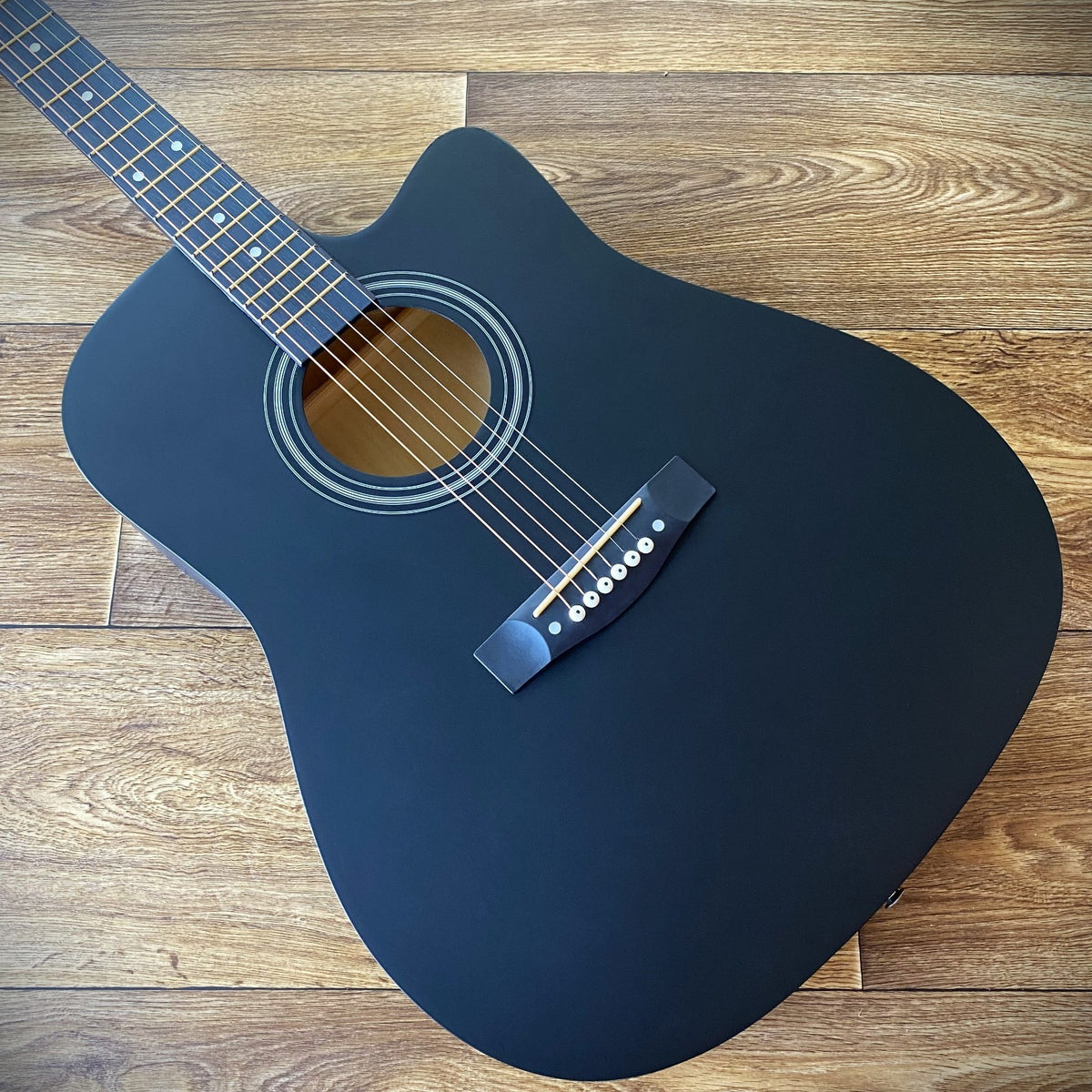 Full-Size 41" Black Acoustic Guitar with Cutaway, Capo, Tuner, Gig Bag & More2