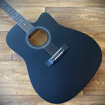 Full-Size 41" Black Acoustic Guitar with Cutaway, Capo, Tuner, Gig Bag & More2