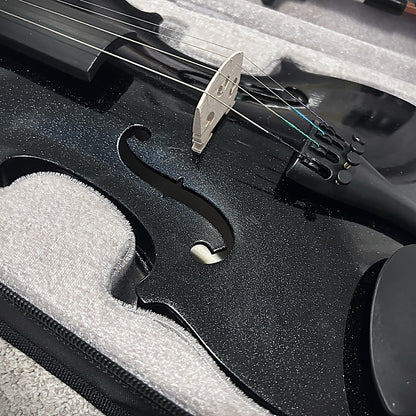 4/4 Full Size Black Violin with Case, Bow and Accessories, with Preset Bridge2