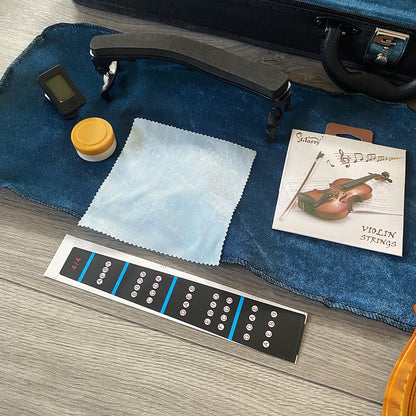 Full-Size 4/4 Violin Fiddle with Preset Bridge, Case w/ Hygrometer, Bow and More10