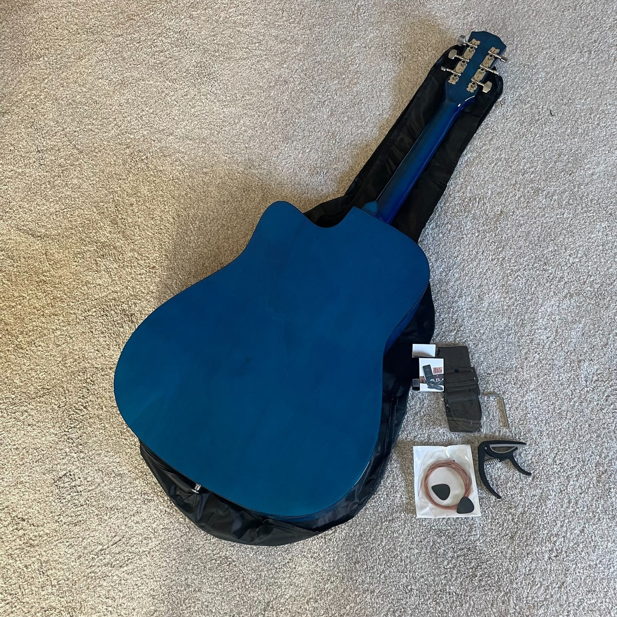Full-Size 41" Blue Acoustic Guitar Starter Package w/ Capo, Tuner, Strap & Picks8