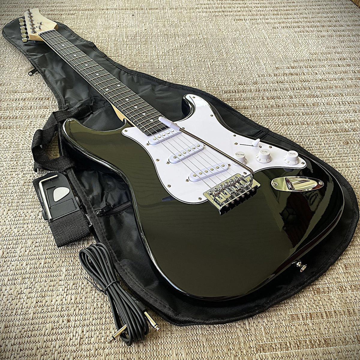 39" Full-Size Black Electric Guitar Package with Rosewood Fretboard, Maple Neck3