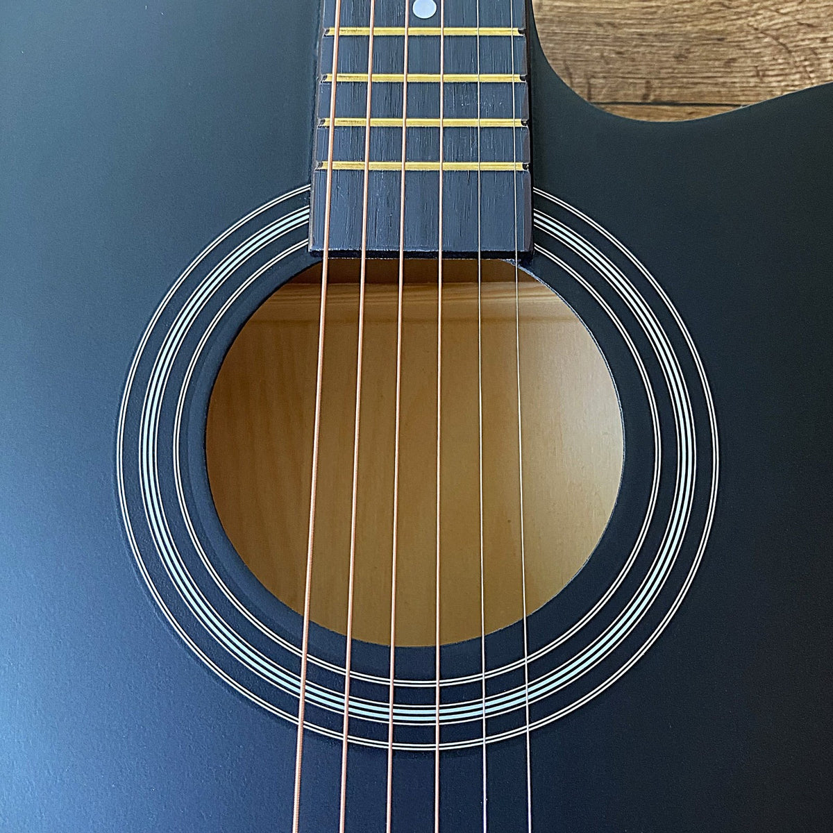 Full-Size 41" Black Acoustic Guitar with Cutaway, Capo, Tuner, Gig Bag & More6